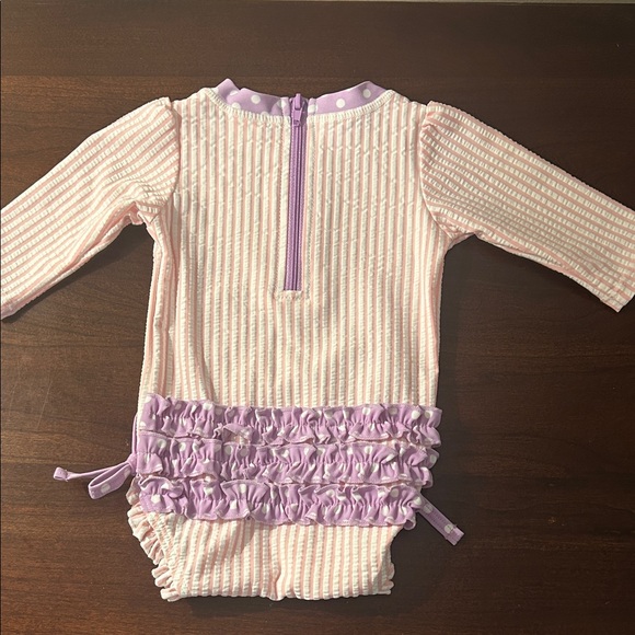 Ruffle Butts Pink and Lavender Striped Bodysuit - Picture 1 of 3